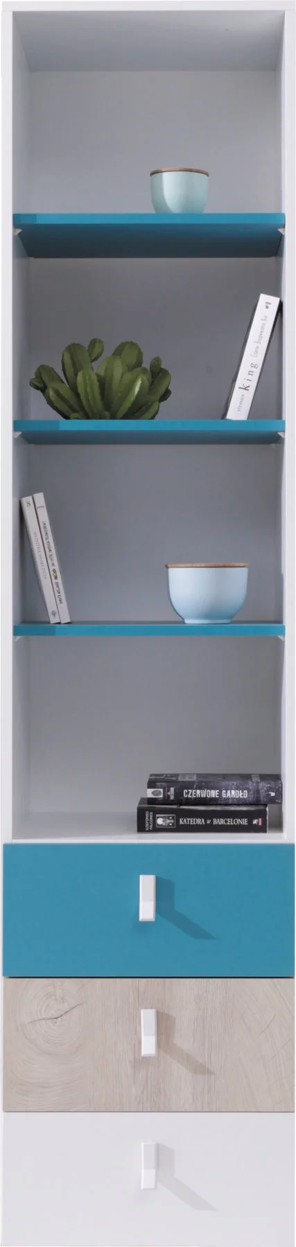 Regál PL06 biela/dub/morská 45x40x190