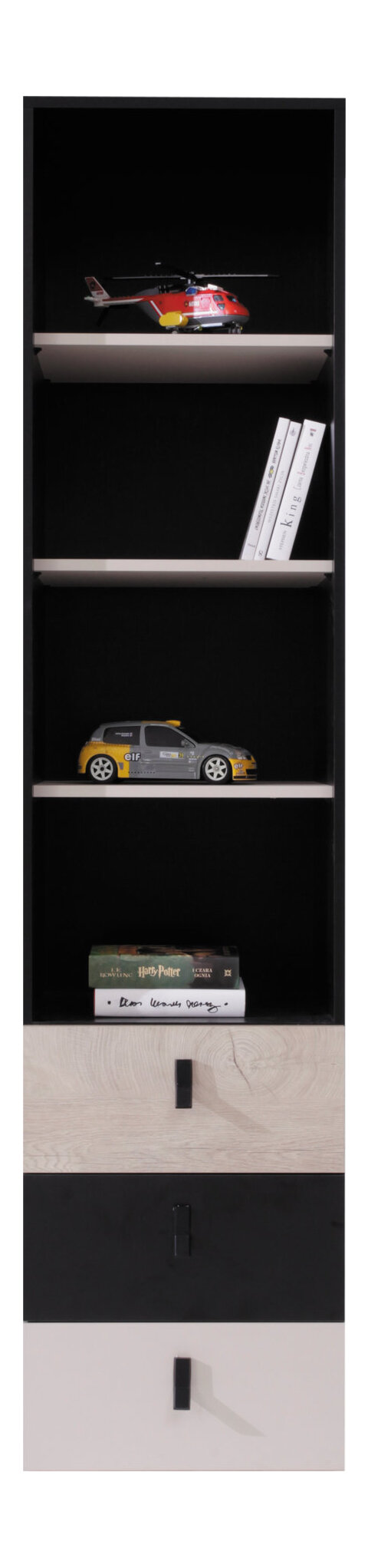 Regál PL06 čierna/dub/béžová 45x40x190