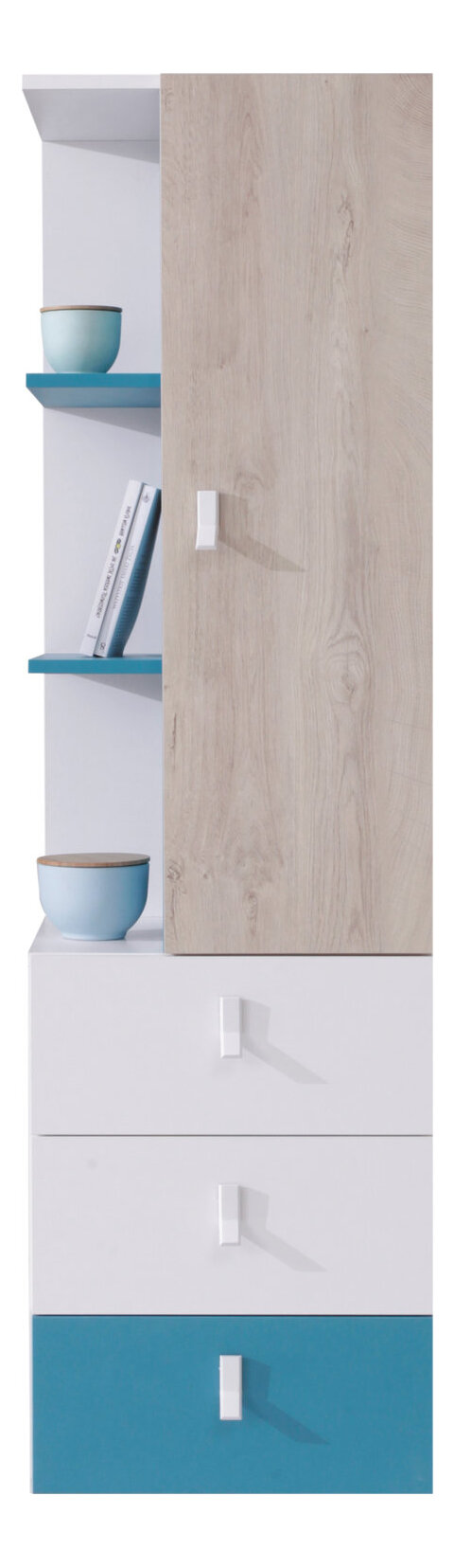 Regál PL07 biela/dub/morská 45x40x160