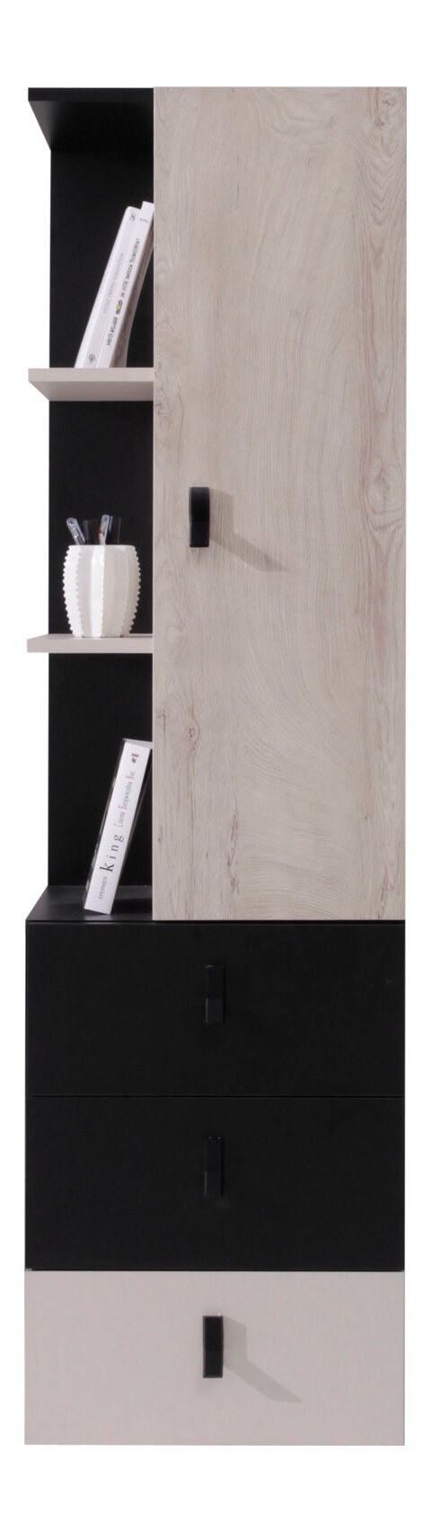 Regál PL07 čierna/dub/béžová 45x40x160