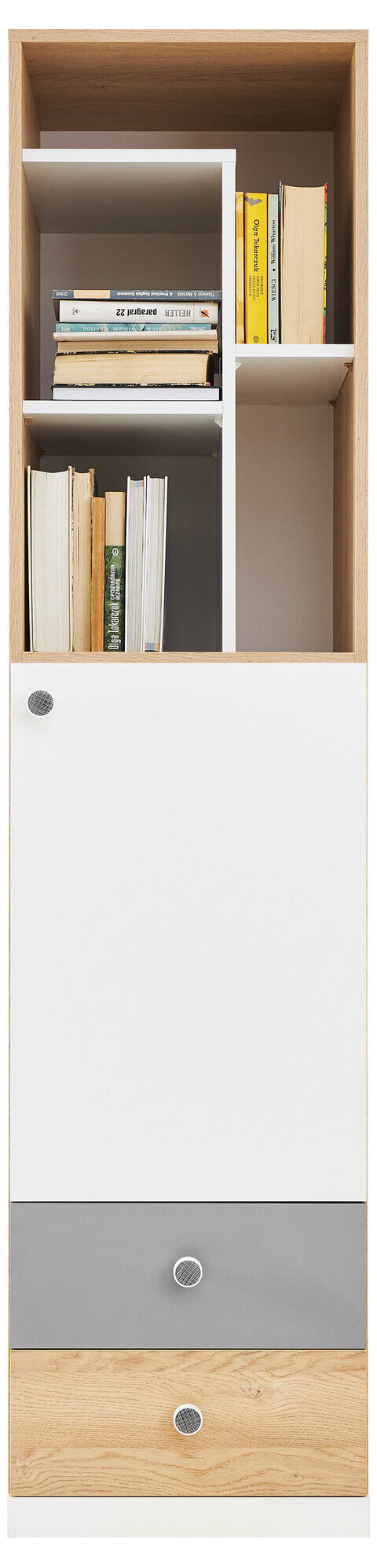 Regál PX05 dub sušienkový/biela/sivá 45x40x190