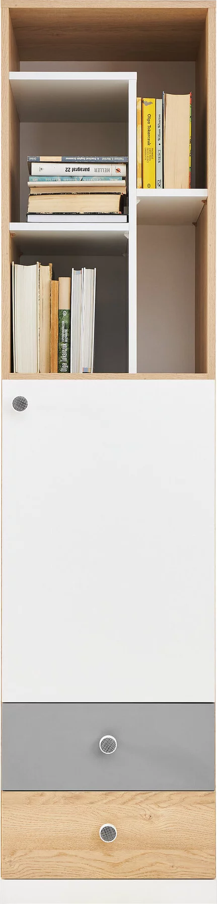 Regál PX05 dub sušienkový/biela/sivá 45x40x190