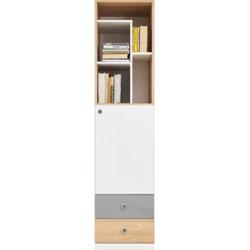 Regál PX05 dub sušienkový/biela/sivá 45x40x190