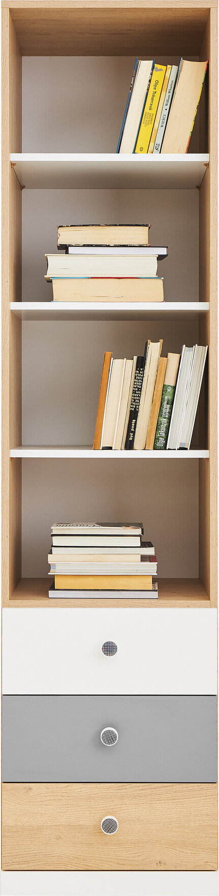 Regál PX06 dub sušienkový/biela/sivá 45x40x190