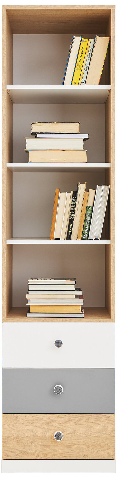 Regál PX06 dub sušienkový/biela/sivá 45x40x190