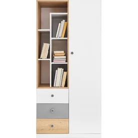 Regál PX07 dub sušienkový/biela/sivá 80x40x170