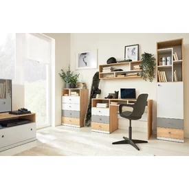 Regál PX07 dub sušienkový/biela/sivá 80x40x170