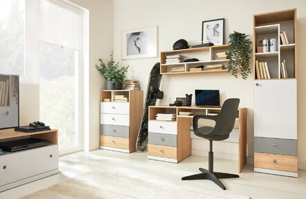 Regál PX07 dub sušienkový/biela/sivá 80x40x170