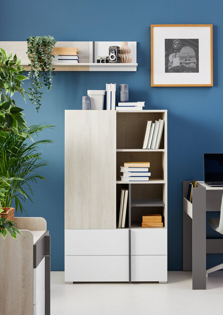 Regál RM06 dub wilton biely/biela/antracit 80x40x135