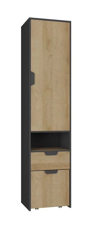 Regál s kontajnerom NN03 L/P grafit/dub riviera 45x40x195