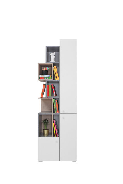 Regál Sigma 4 betón/biela/dub 60x190x40