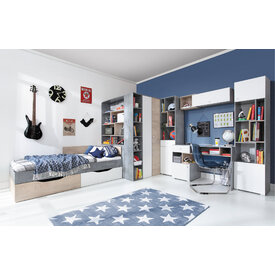 Regál Sigma 8 L/P betón/biela/dub 40x190x40