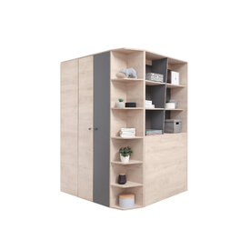 Rohová šatníková skriňa DL01 L/P dub/antracit 135x135x190