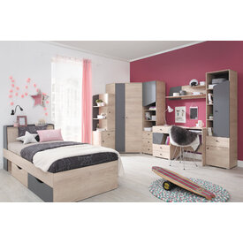 Rohová šatníková skriňa DL02 L/P dub/antracit 90x90x190