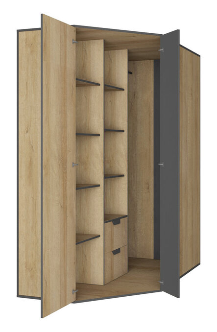 Rohová šatníková skriňa NN01 L/P grafit/dub riviera 145x95x195
