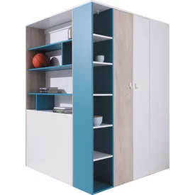 Rohová šatníková skriňa PL01 L/P biela/dub/morská 135x135x190