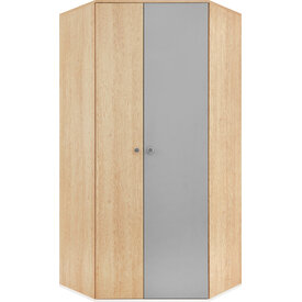 Rohová šatníková skriňa PX02 dub sušienkový/biela/sivá 90x90x190