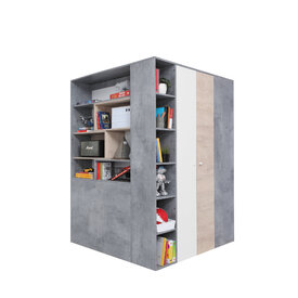 Rohová šatníková skriňa Sigma 1 L/P betón/biela/dub 135x190x135