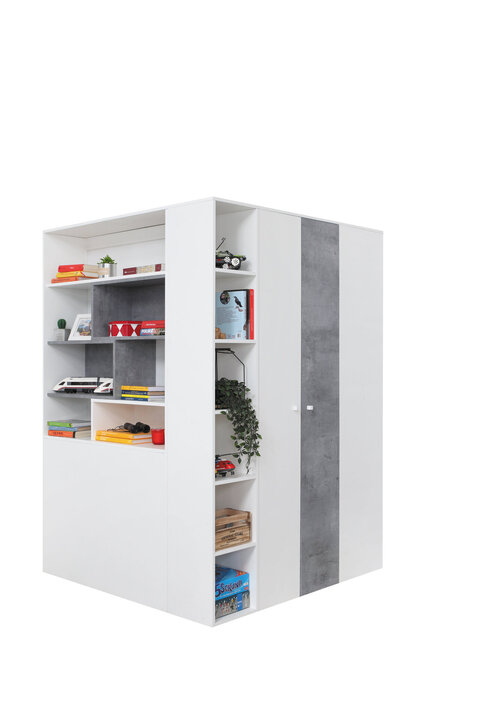 Rohová šatníková skriňa Sigma 1 L/P biela/betón 135x190x135