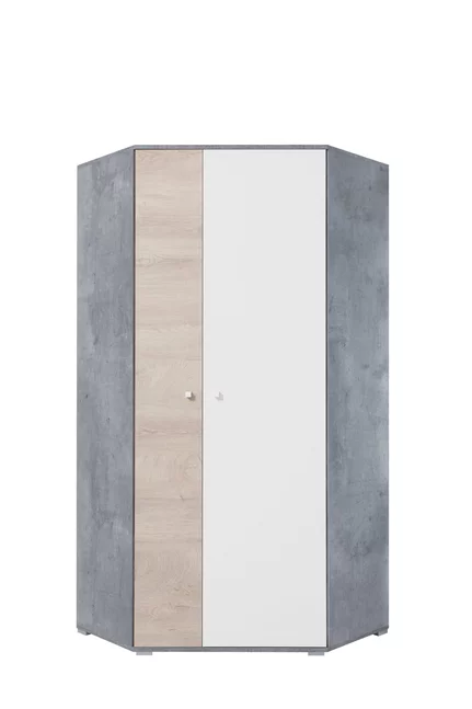Rohová šatníková skriňa Sigma 2 L/P betón/biela/dub 90x190x90
