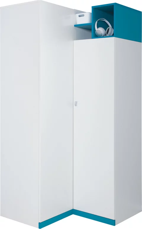 Rohová skriňa MB01 biela/tyrkys 95x95x195