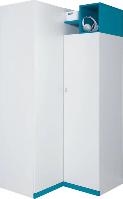 Rohová skriňa MB01 biela/tyrkys 95x95x195