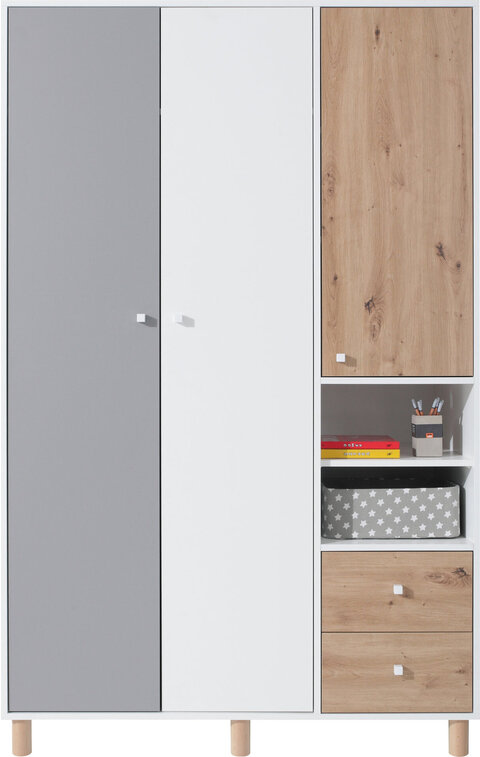 Šatníková skriňa FR01 biela/dub artisan/šedá 120x50x190