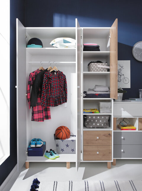 Šatníková skriňa FR01 biela/dub artisan/šedá 120x50x190