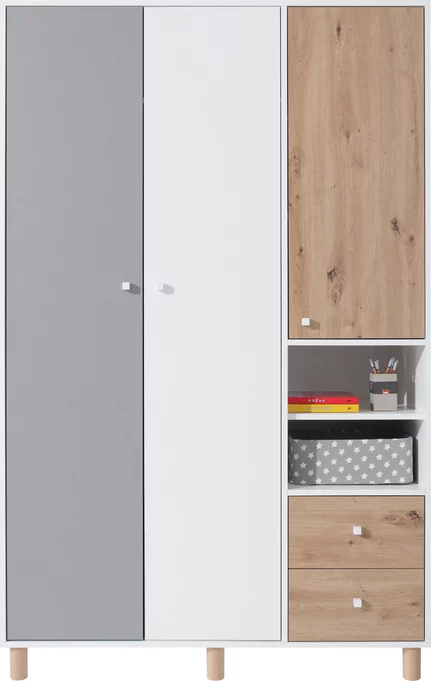 Šatníková skriňa FR01 biela/dub artisan/šedá 120x50x190