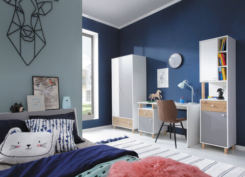 Šatníková skriňa FR03 biela/dub artisan/šedá 80x50x190