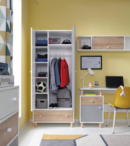 Šatníková skriňa FR03 biela/dub artisan/šedá 80x50x190