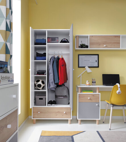 Šatníková skriňa FR03 biela/dub artisan/šedá 80x50x190