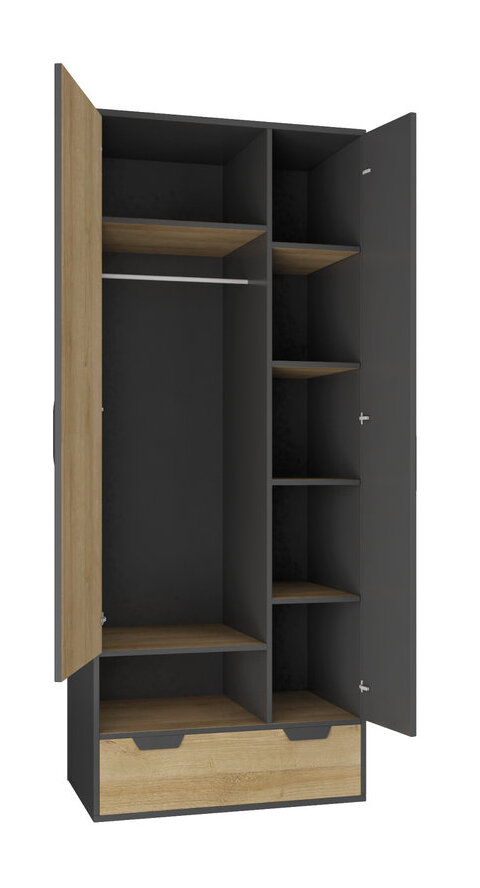 Šatníková skriňa NN02 grafit/dub riviera 80x50x195