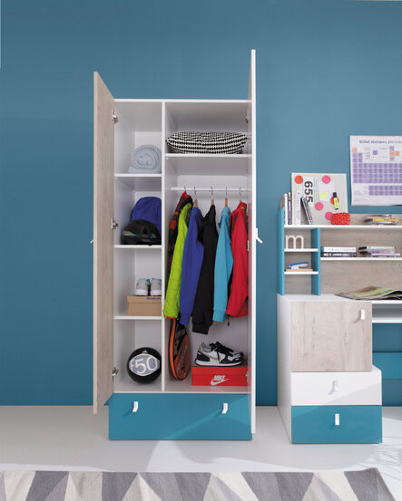 Šatníková skriňa PL03 biela/dub/morská 80x50x190