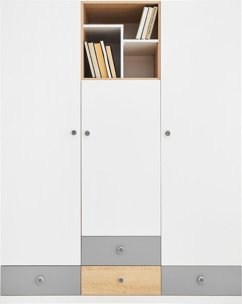 Šatníková skriňa PX01 dub sušienkový/biela/sivá 150x50x190