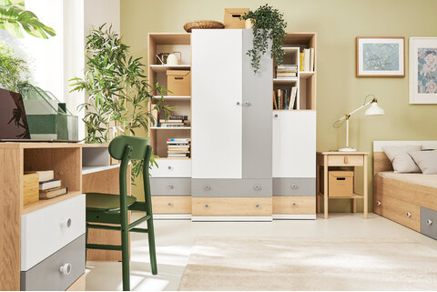 Šatníková skriňa PX03 dub sušienkový/biela/sivá 80x50x190