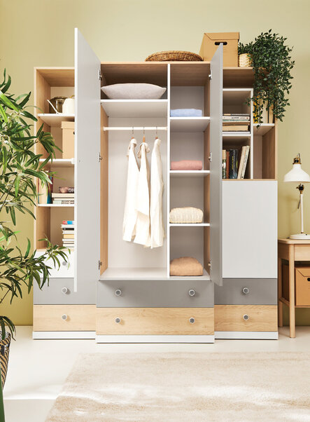 Šatníková skriňa PX03 dub sušienkový/biela/sivá 80x50x190