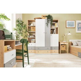 Šatníková skriňa PX03 dub sušienkový/biela/sivá 80x50x190