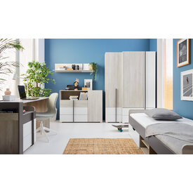 Šatníková skriňa RM01 dub wilton biely/biela/antracit 150x50x195