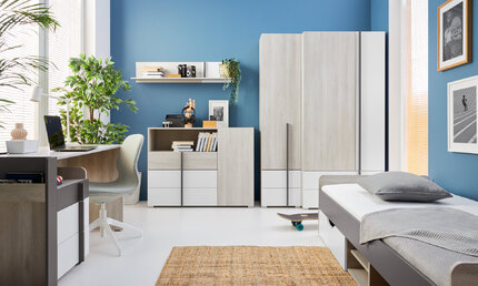 Šatníková skriňa RM01 dub wilton biely/biela/antracit 150x50x195