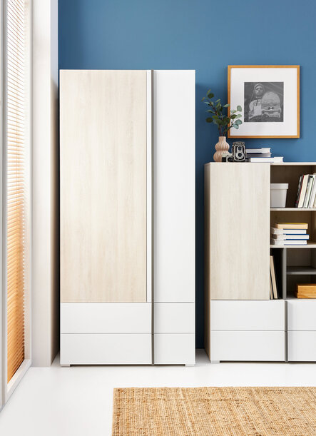 Šatníková skriňa RM02 dub wilton biely/biela/antracit 90x50x195