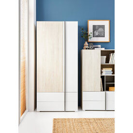 Šatníková skriňa RM02 dub wilton biely/biela/antracit 90x50x195