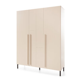 Šatníková skriňa SE01 pieskovo béžová/dub olejovaný/kráľovská modrá 150x50x95