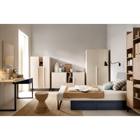 Šatníková skriňa SE02 pieskovo béžová/dub olejovaný/kráľovská modrá 100x50x195