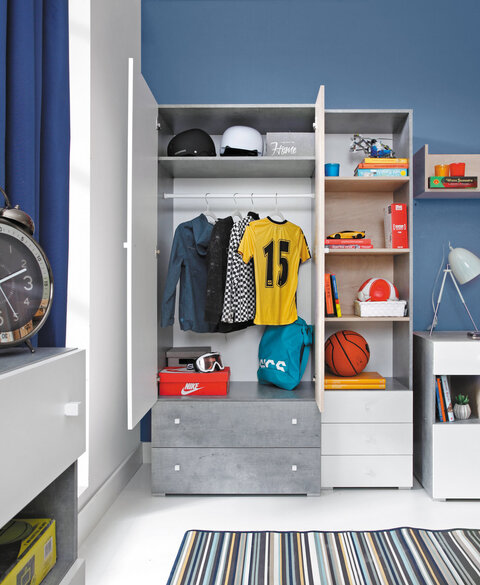 Šatníková skriňa Sigma 3 L/P betón/biela/dub 80x190x50