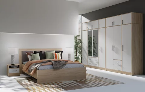 Šatníková skriňa Smart 1Z biela/dub sonoma so zrkadlom 200x190x56