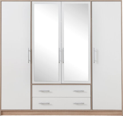 Šatníková skriňa Smart 1Z biela/dub sonoma so zrkadlom 200x190x56