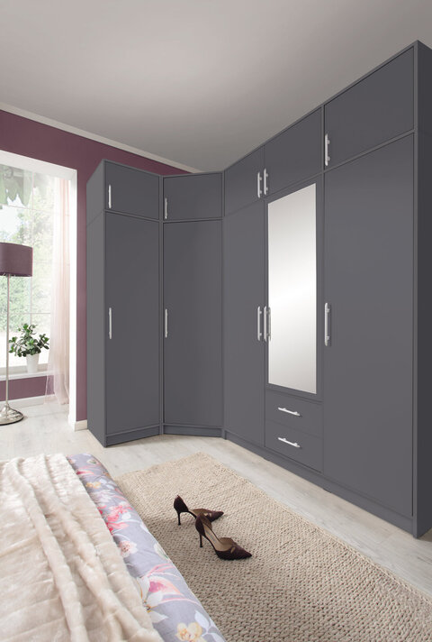 Šatníková skriňa Smart 2Z antracit so zrkadlom 150x190x56