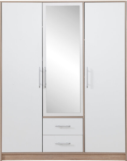 Šatníková skriňa Smart 2Z biela/dub sonoma so zrkadlom 150x190x56