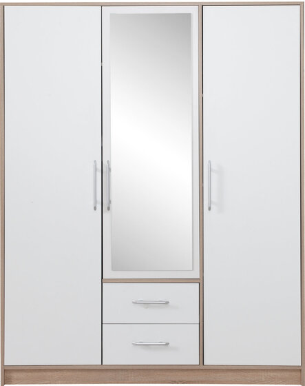 Šatníková skriňa Smart 2Z biela/dub sonoma so zrkadlom 150x190x56